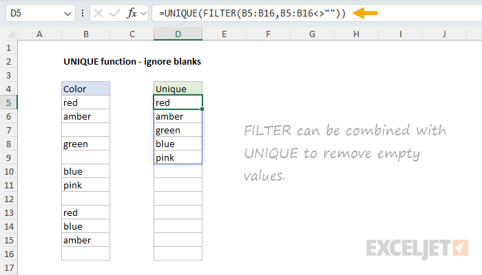 UNIQUE function example - ignore blanks