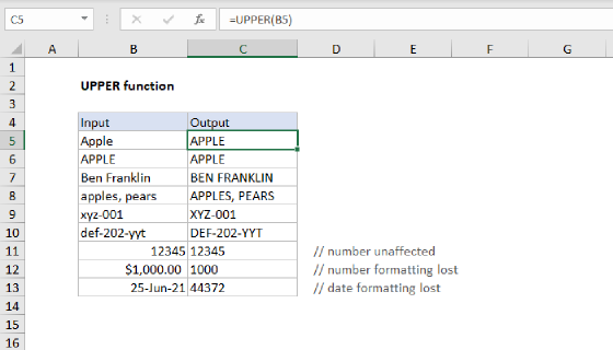 Excel UPPER Function