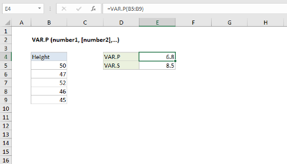 Excel VAR.P Function