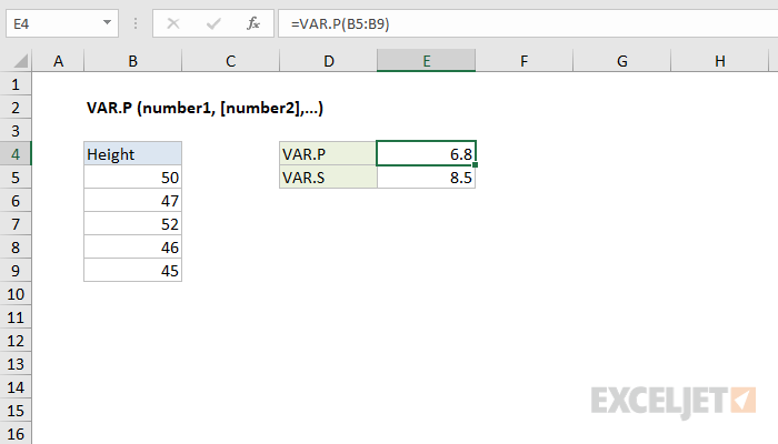Excel VAR.P Function