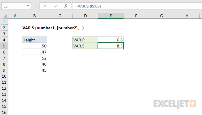 Excel VAR.S Function