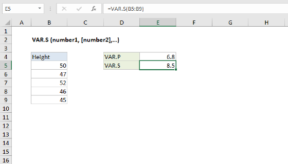 Excel VAR.S Function