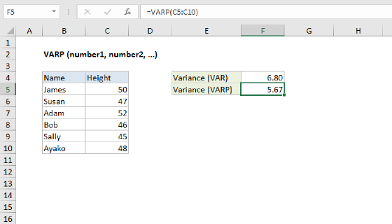 Excel VARP Function