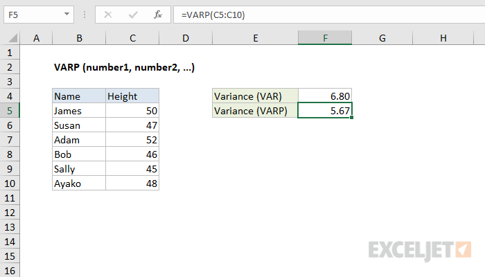 Excel VARP Function