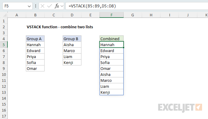 VSTACK example - combine two lists