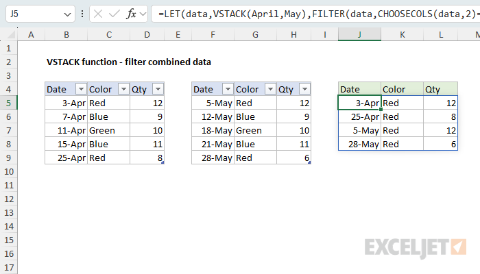 VSTACK example - filter combined data
