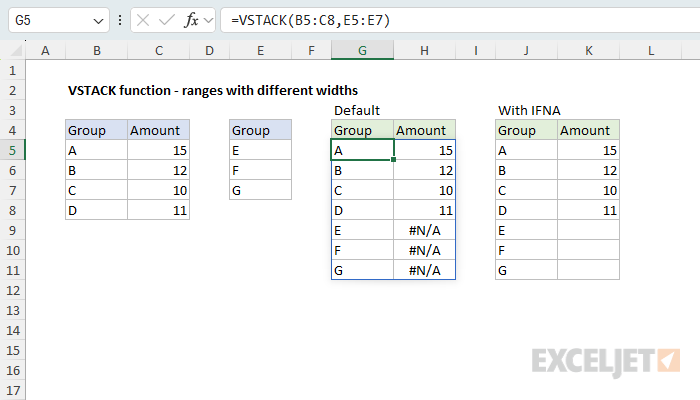 VSTACK example - ranges with different widths