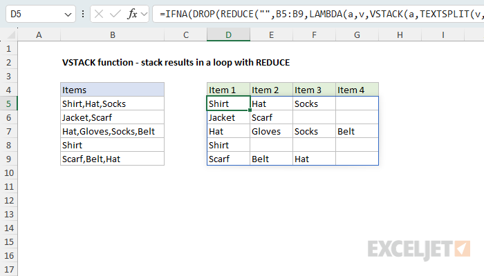 VSTACK example - stack results in a loop with REDUCE