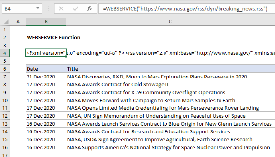 Excel WEBSERVICE Function