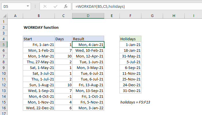 WORKDAY Function