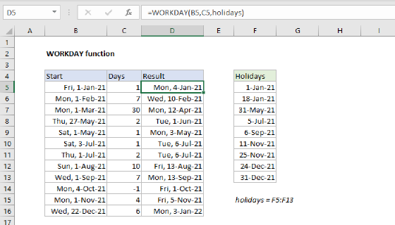 Excel WORKDAY Function