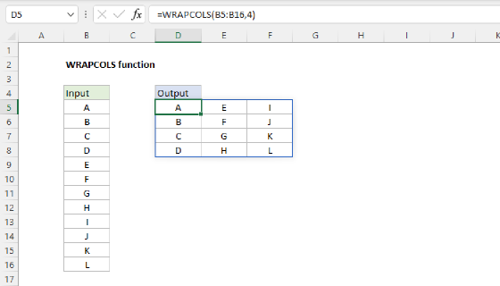 Excel WRAPCOLS Function
