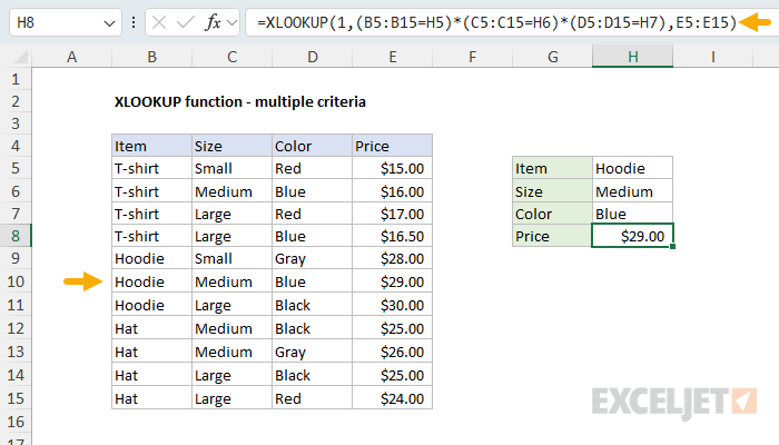 XLOOKUP - multiple criteria example