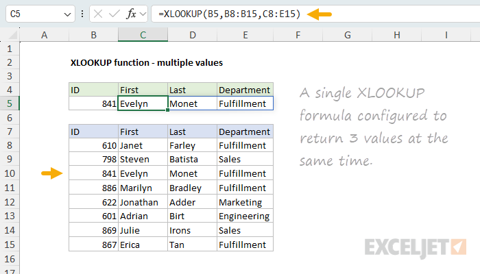 XLOOKUP - multiple values example