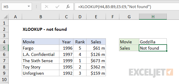 XLOOKUP - not found example