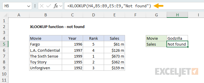 XLOOKUP - not found example