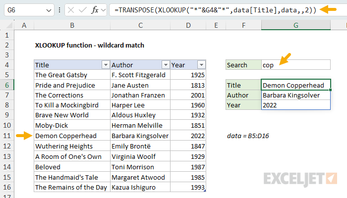 XLOOKUP - wildcard match example