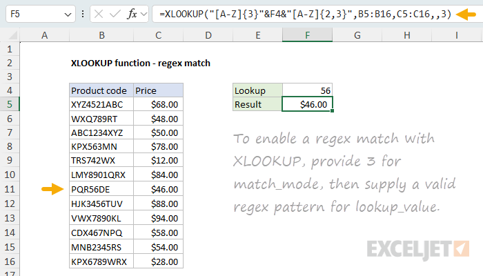 XLOOKUP - regex match example