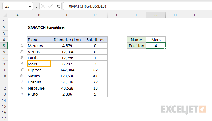 Excel XMATCH Function