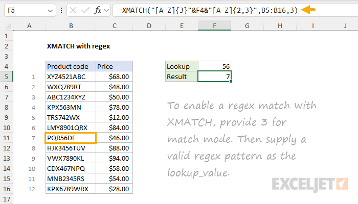 XMATCH with regex example