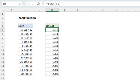 Excel YEAR Function