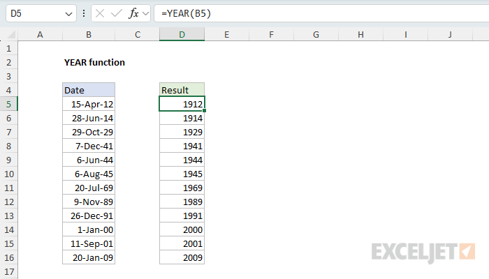 Excel YEAR Function