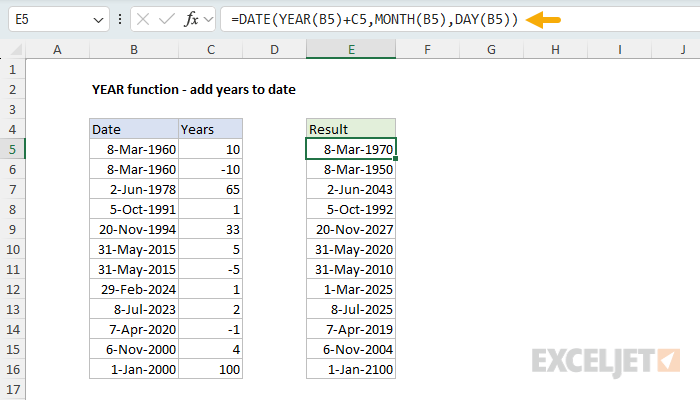 YEAR example - add years to date