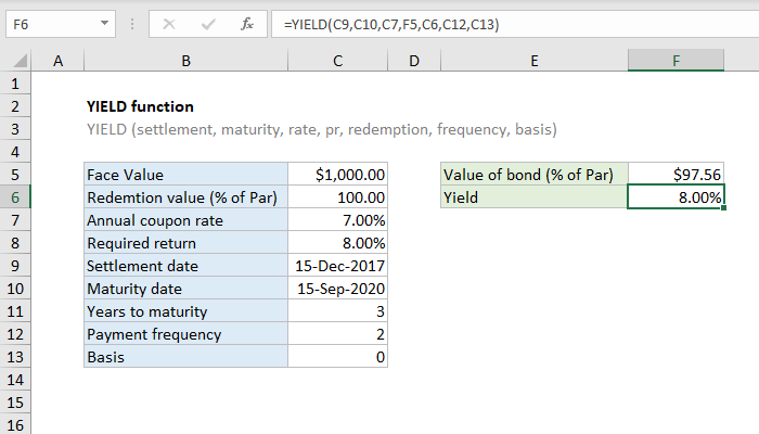 Excel YIELD function | Exceljet