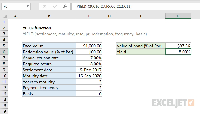Excel YIELD Function