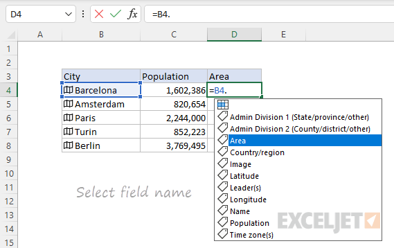 Select field name for data type
