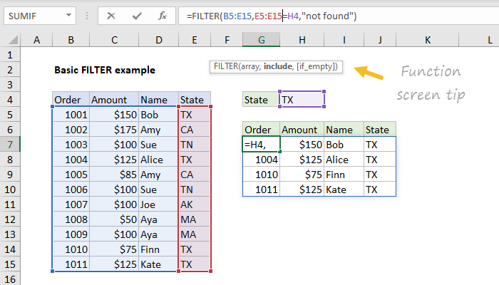 Screen Function List Excel Function screen tip | Exceljet