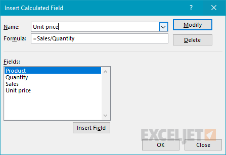 The Insert Calculated Field window