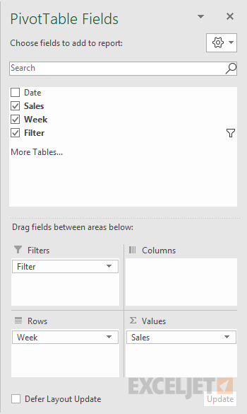Pivot table last 4 weeks field configuration
