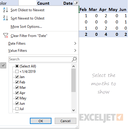 Date filter to show only desired months