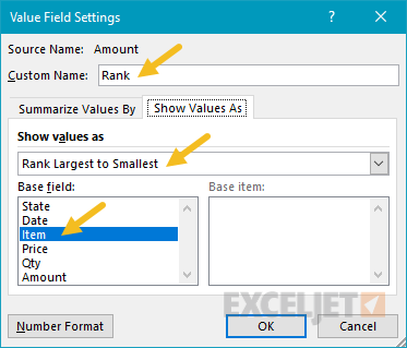 Pivot table rank example rank field settings
