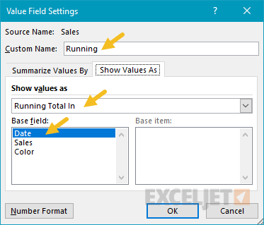 Running total field settings