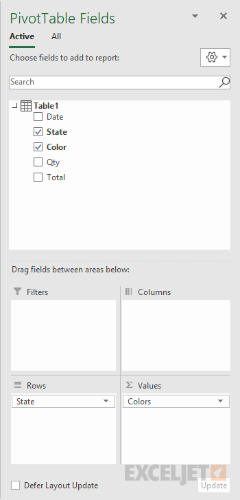 Pivot table unique count field configuration