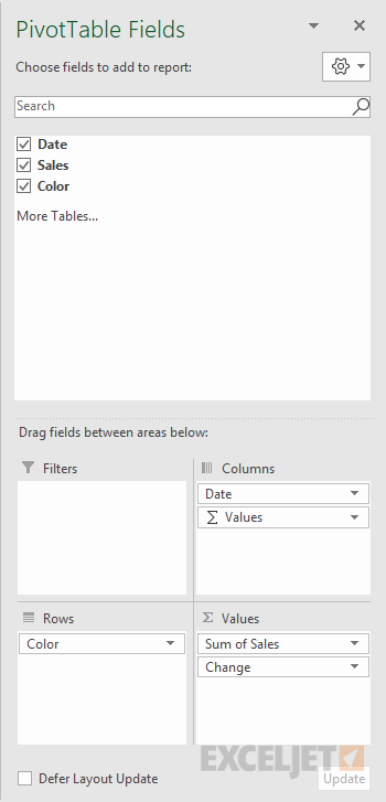 Pivot table year over year comparison