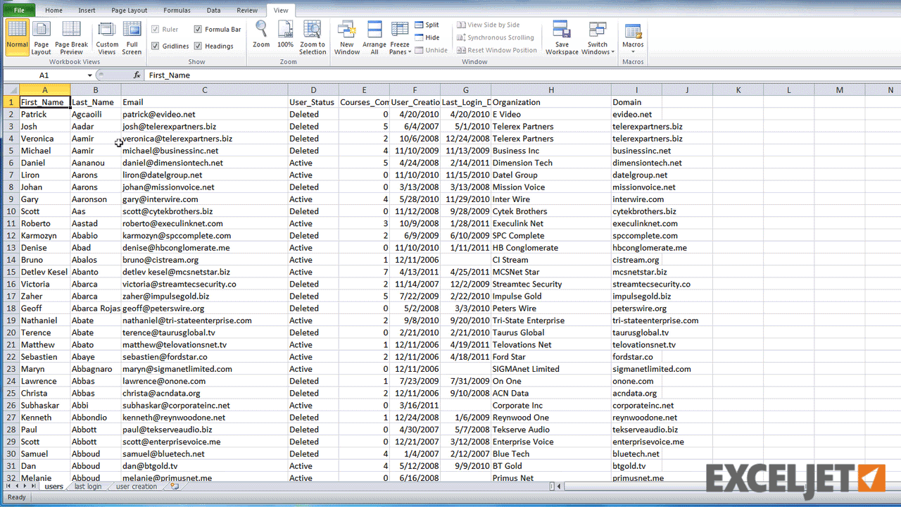 Move to top edge of data region