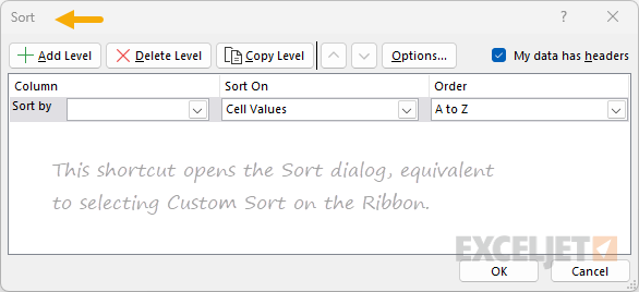 Sort dialog box