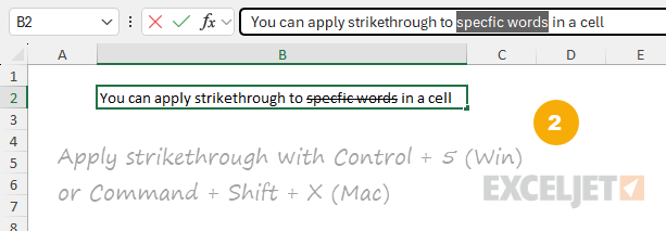 Step 2: apply strikethrough with Control + 5 (Win) or Command + Shift + X (Mac)