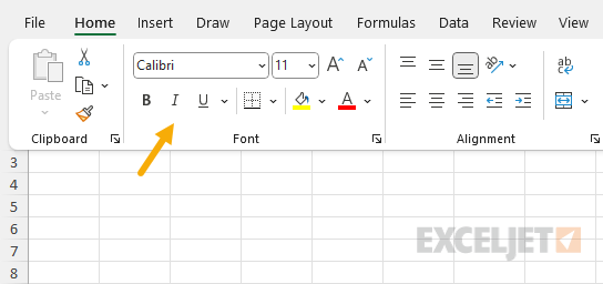 Excel font formatting controls on the Home tab of the Ribbon