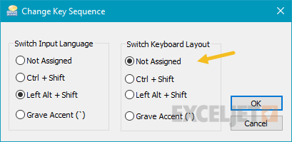 Windows 10 Change Key Sequence hotkey dialog box