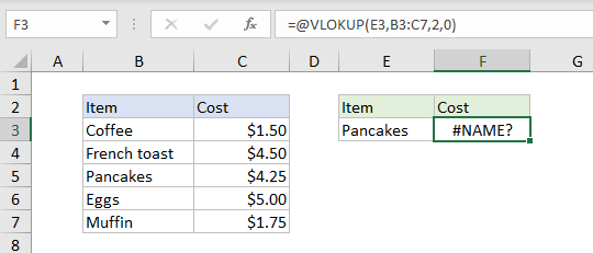 Excel #NAME? error example