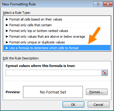 Seleziona l'opzione formula