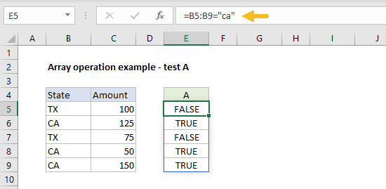 Array operation example test a