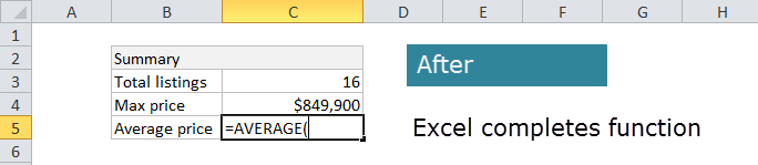 Excel auto-completes function