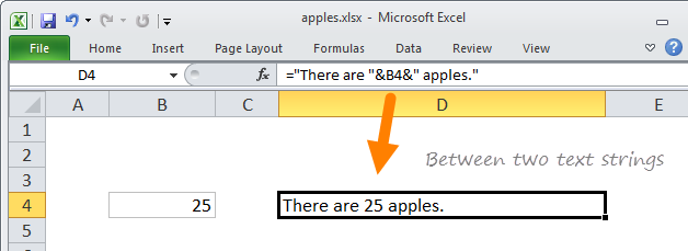 Concatenation to embed number between two text strings