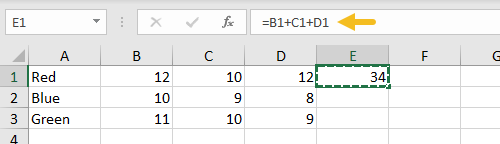 Formula in E1 copied to clipboard