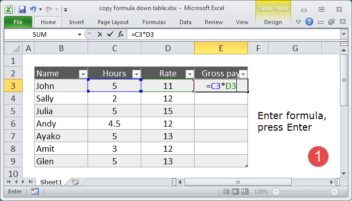 Enter formula normally